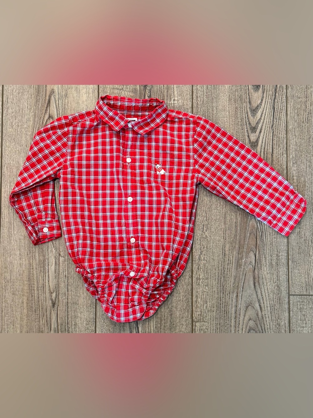 Janie and Jack Plaid Poplin Bodysuit Red & White Baby 18-24 Months